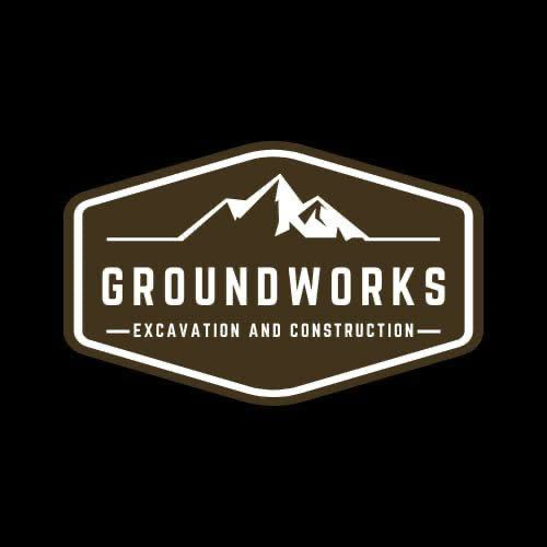 Groundworks Excavation and Construction — hexagonal badge logo with mountain range